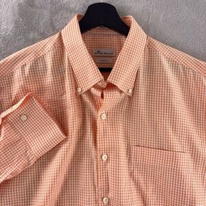 Peter Millar Crown Soft Button Down Shirt Mens XL Orange Gingham‎ Long Sleeve